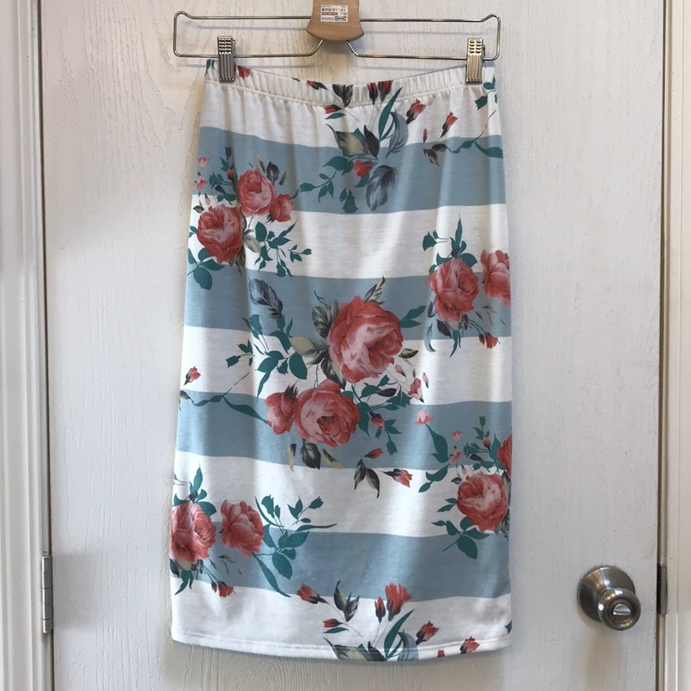 Floral + Stripe Midi Skirt